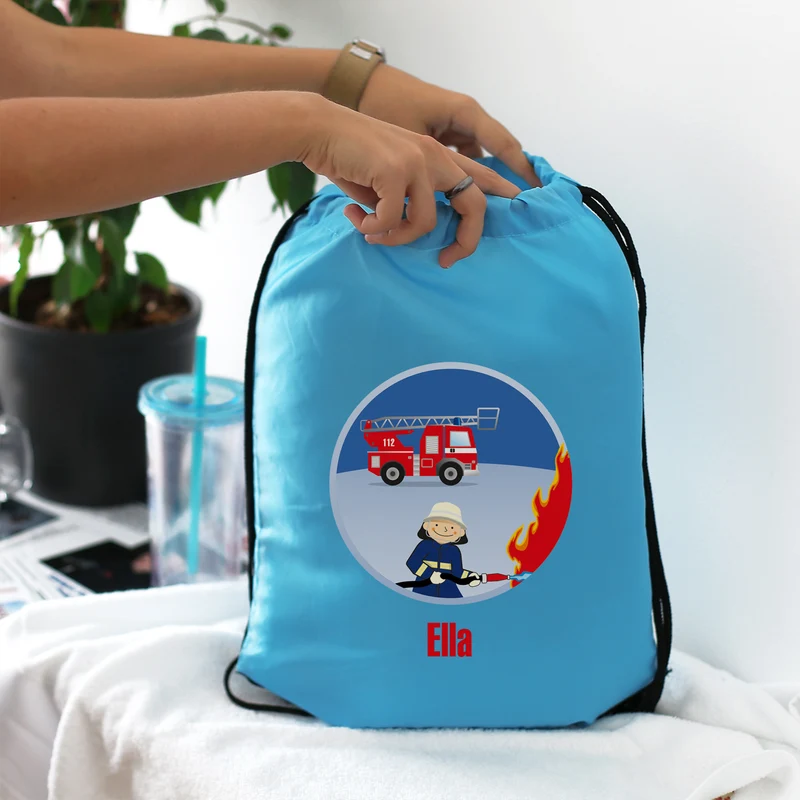 Personalisierbarer Turnbeutel für Kinder mit Name | Sportbeutel mit Feuerwehr Motiv