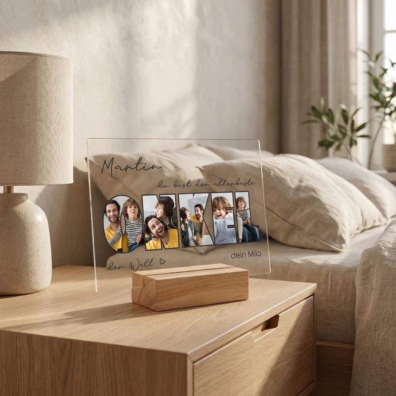 Personalisiertes Acrylglas mit 5 Fotos, Name & Text | Geschenk für den besten Onkel