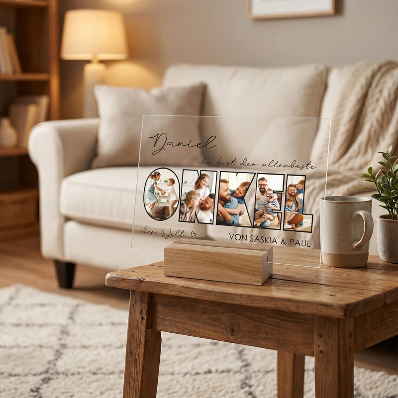Personalisiertes Acrylglas mit 5 Fotos, Name & Text | Geschenk für den besten Onkel