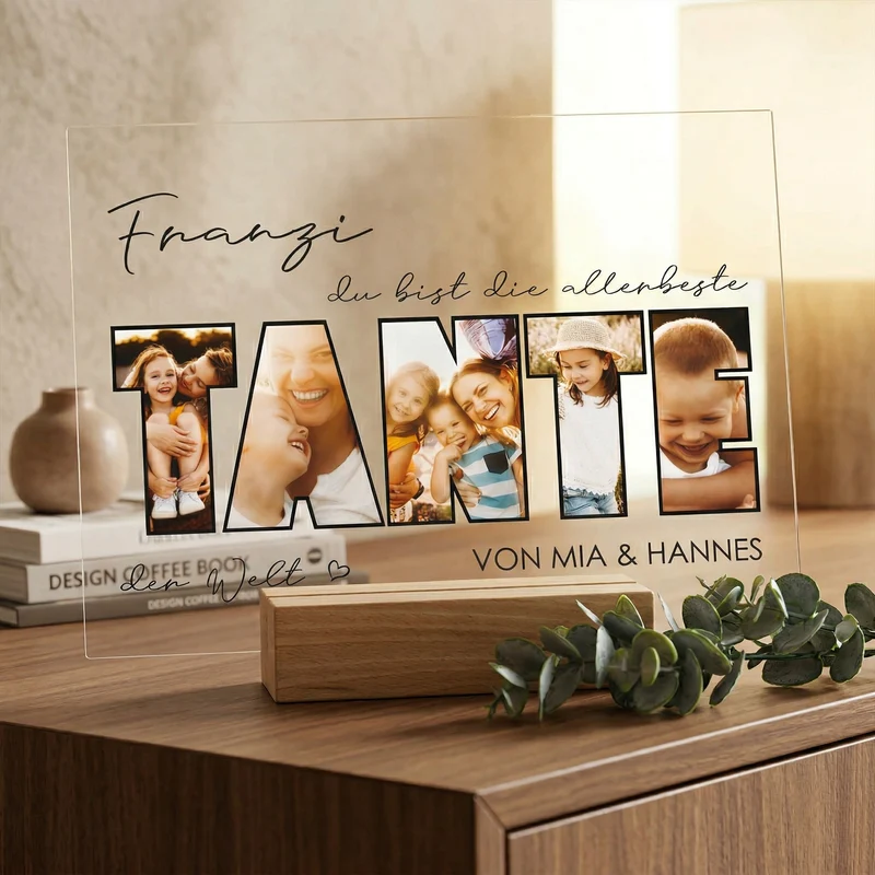 Acrylglas mit 5 eigenen Fotos, Name & Text | Geschenk für die beste Tante