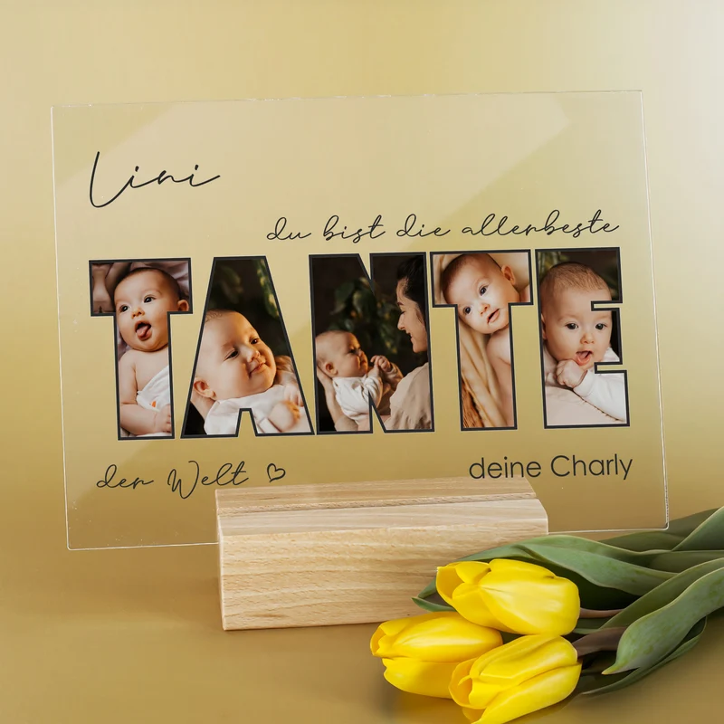 Acrylglas mit 5 eigenen Fotos, Name & Text | Geschenk für die beste Tante