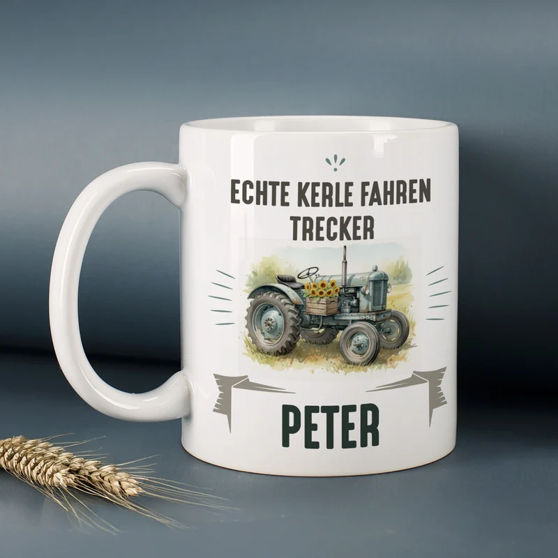 Keramiktasse mit Retro Traktor Motiv | Personalisiertes Geschenk für Treckerfreunde