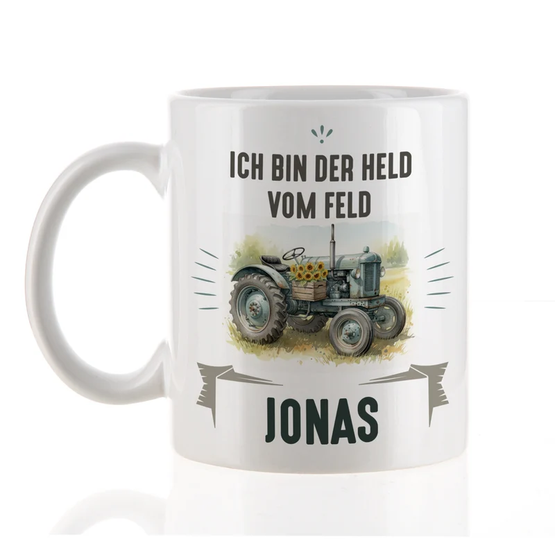 Keramiktasse mit Retro Traktor Motiv | Personalisiertes Geschenk für Treckerfreunde