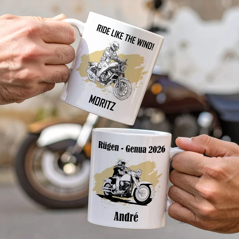 Personalisierte Keramiktasse mit Cruiser & Chopper Bike Motiven | Geschenk für Motorradfahrer
