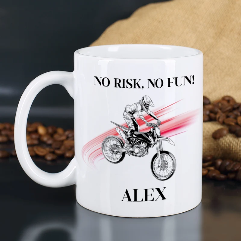 Personalisierte Tasse mit Enduro Motiven, Name und Wunschtext | Geschenk für Motocross Fans