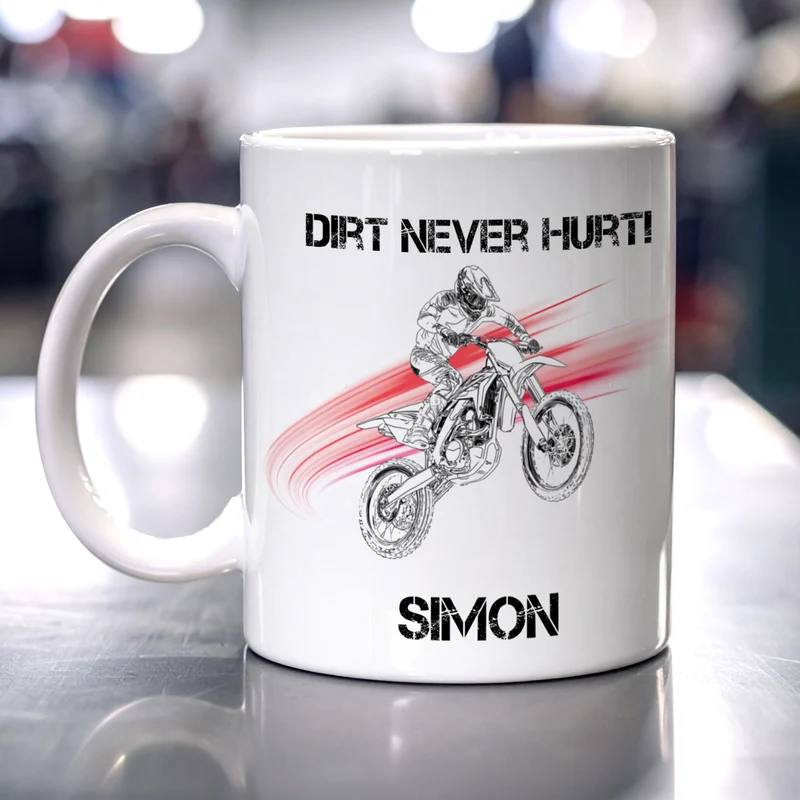 Personalisierte Tasse mit Enduro Motiven, Name und Wunschtext | Geschenk für Motocross Fans