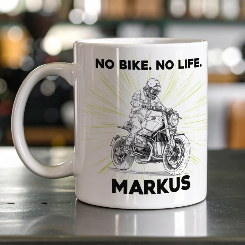 Tasse mit Classic Retro Bike Motiven personalisiert aus Keramik | Geschenk für Motorradfahrer