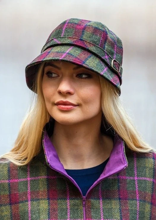 Mucros Flapper Hat | Olive Pink Check