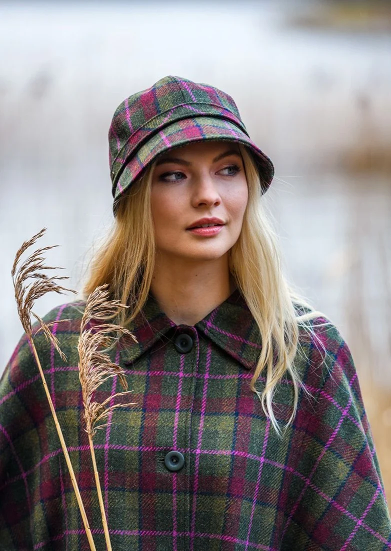 Mucros Flapper Hat | Olive Pink Check