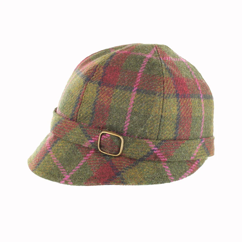Mucros Flapper Hat | Olive Pink Check