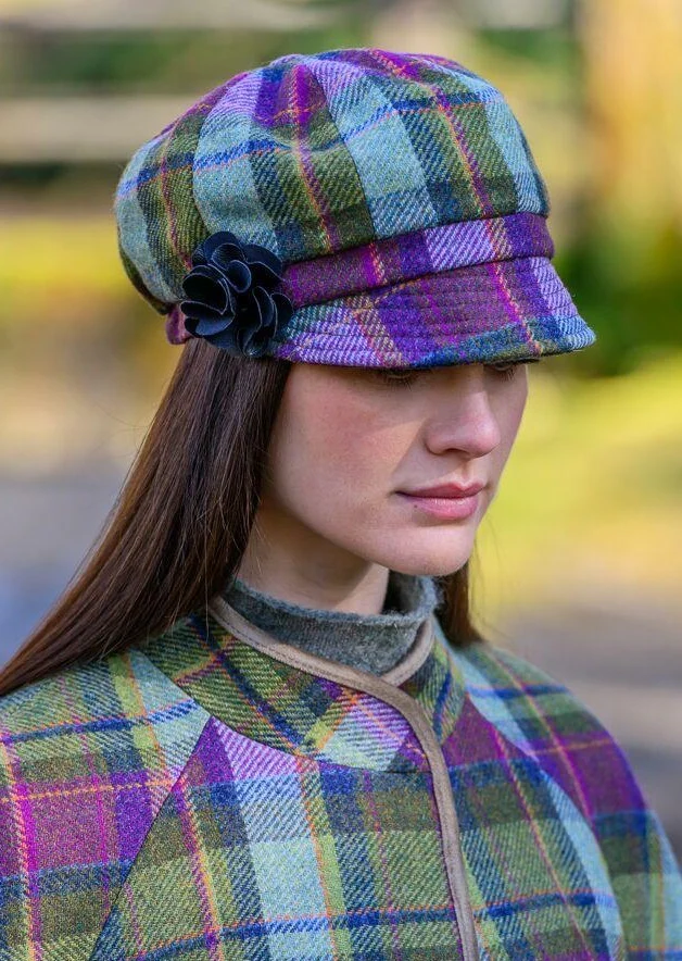 Mucros Newsboy Cap | Green Purple Check