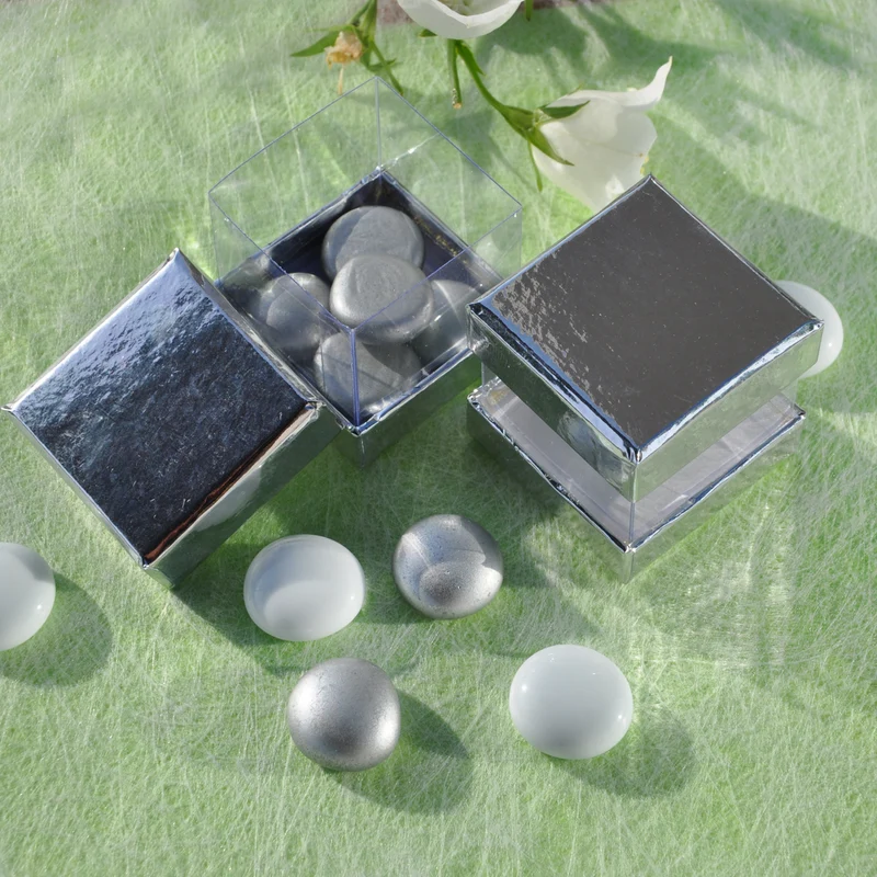 6 viereckige Dekoboxen in silber