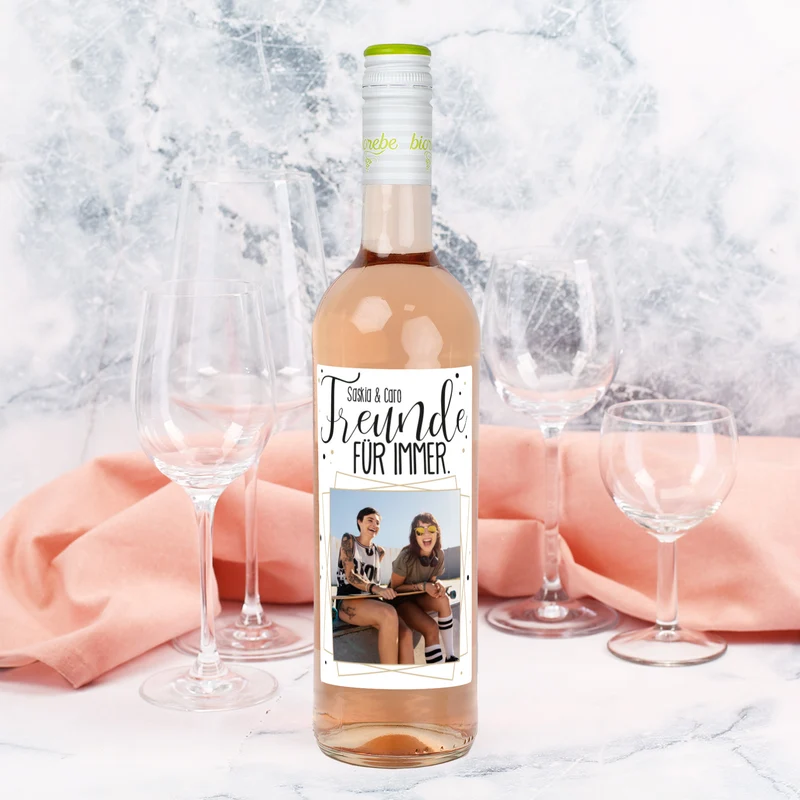 Freunde für immer - Biorebe Wein mit persönlichem Etikett - Rotwein, Weißwein, Rosé