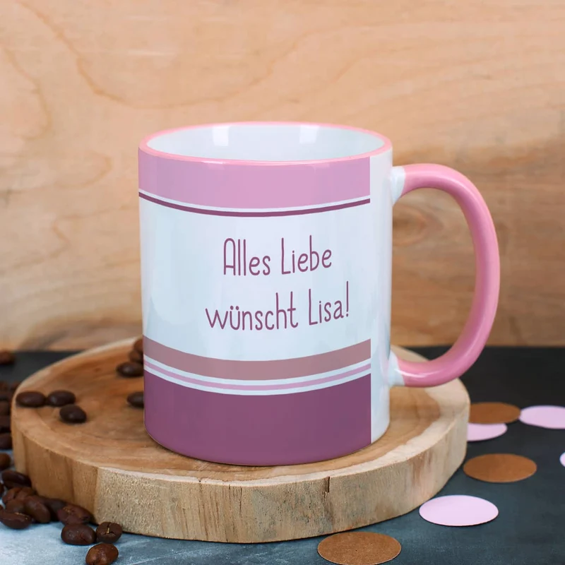 Rosa Fototasse mit Ihrem Wunschtext