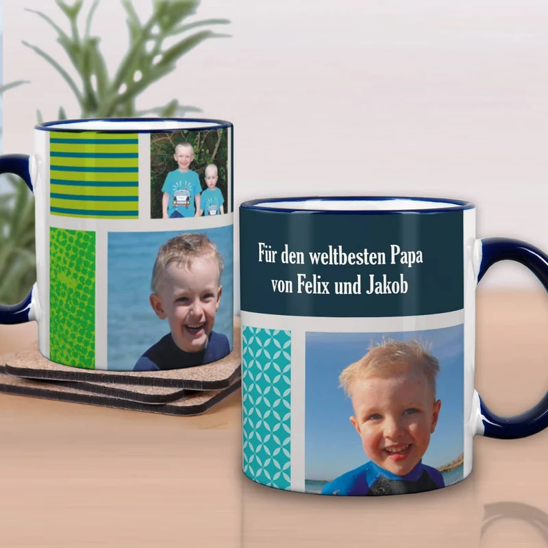 Foto-Tasse mit 3 Bildern und Wunschtext