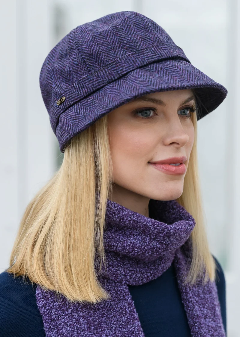 Mucros Flapper Cap | Premium Purple Herringbone Wool