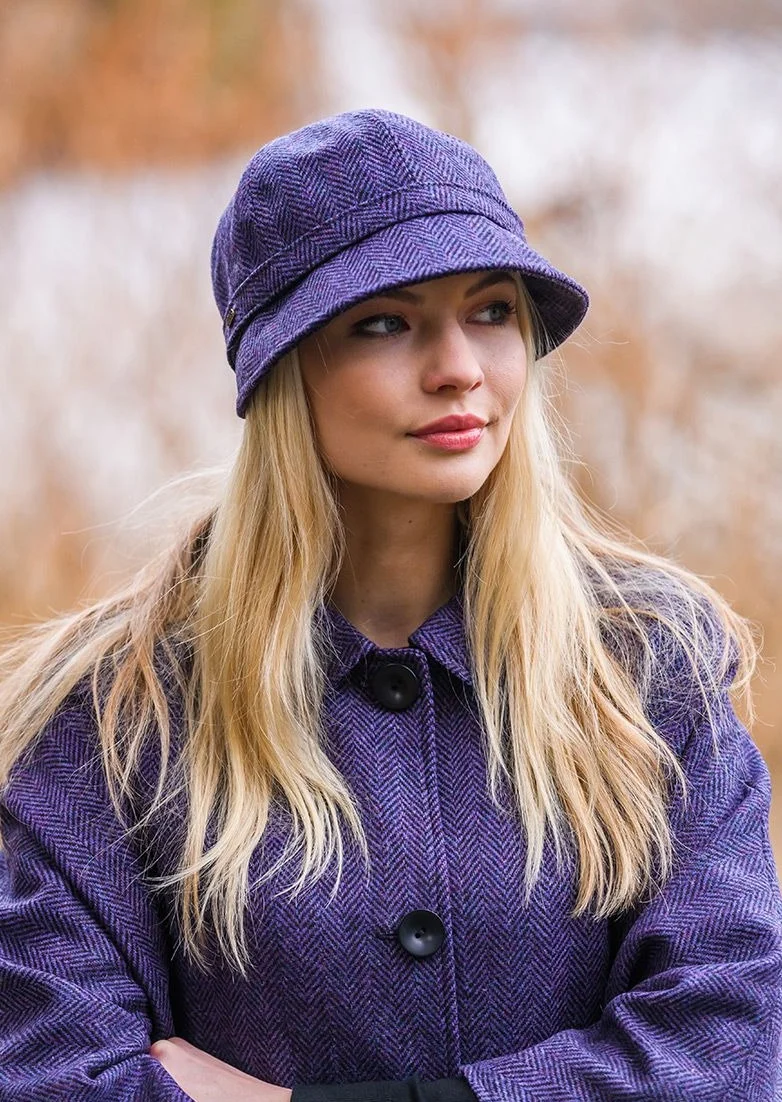 Mucros Flapper Cap | Premium Purple Herringbone Wool