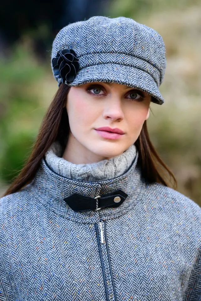 Mucros Gray Herringbone Newsboy Hat