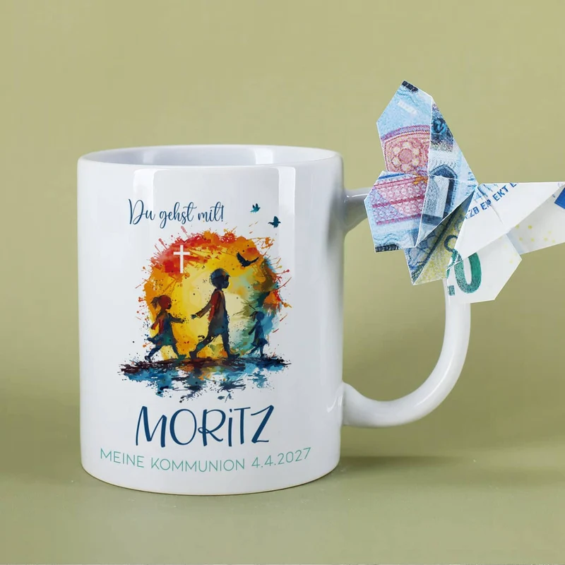 Tasse zur Kommunion 2026 - Du gehst mit - mit Name und Wunschtext