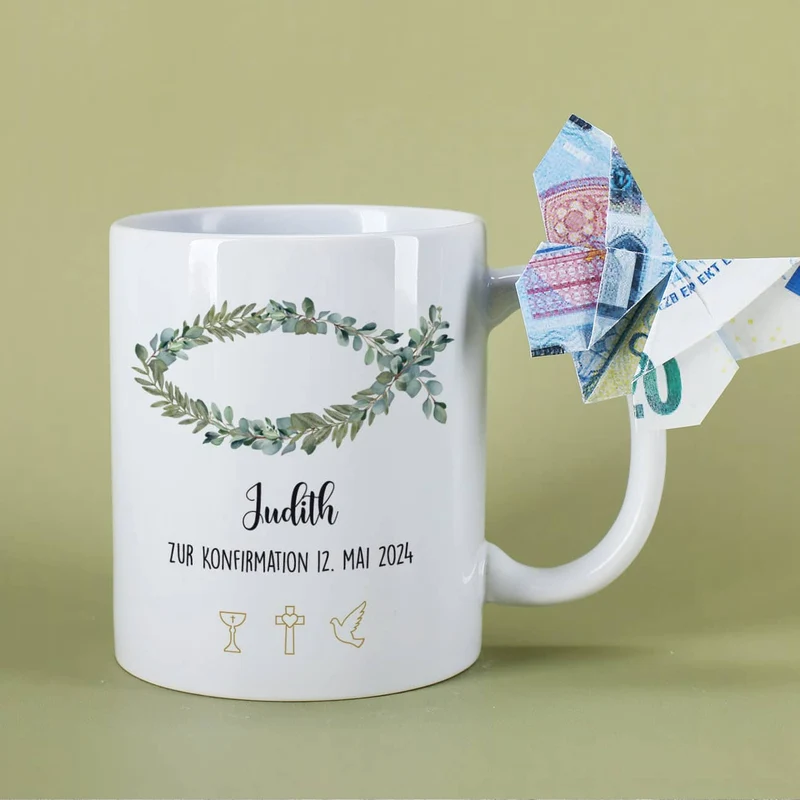Tasse - Eukalyptus Fisch - zur Kommunion, Konfirmation oder Taufe