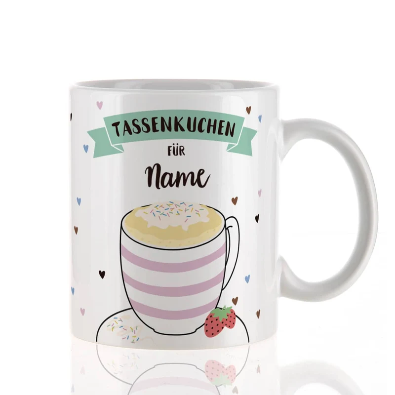 Tasse bedruckt mit Tassenkuchen Rezept und Name