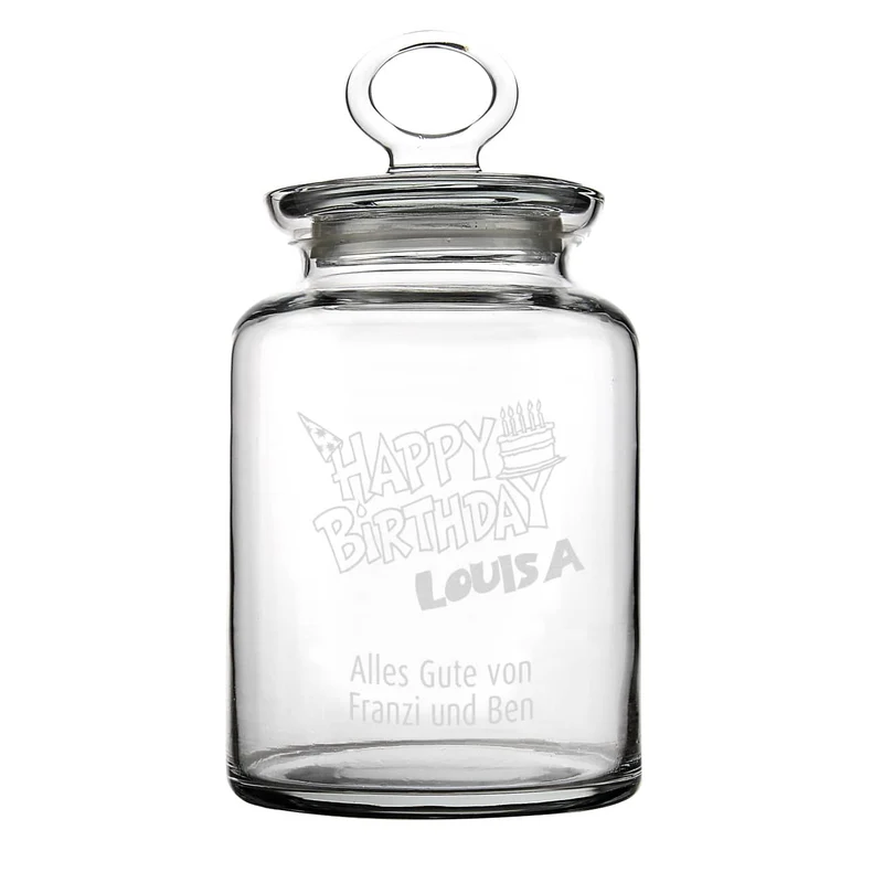 Persönliche Glasdose zum Geburtstag mit Namen