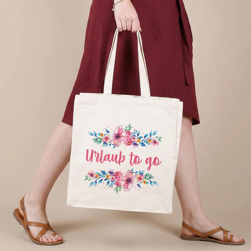 Große Baumwolltasche mit Blumenaufdruck und Ihrem Wunschtext