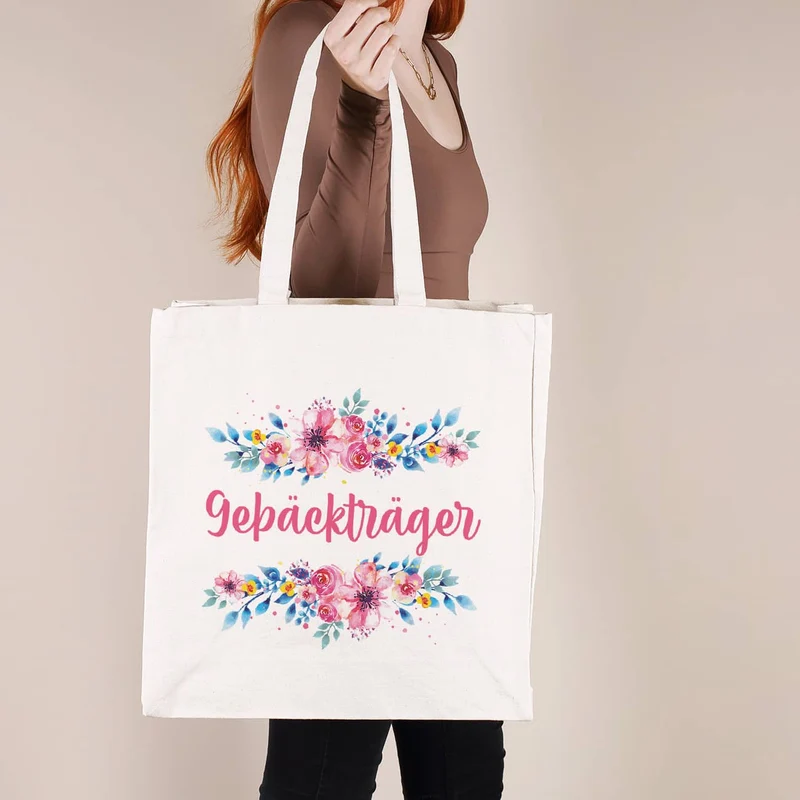 Große Baumwolltasche mit Blumenaufdruck und Ihrem Wunschtext