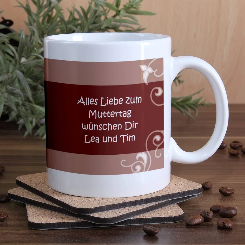 Tasse mit Foto und Text