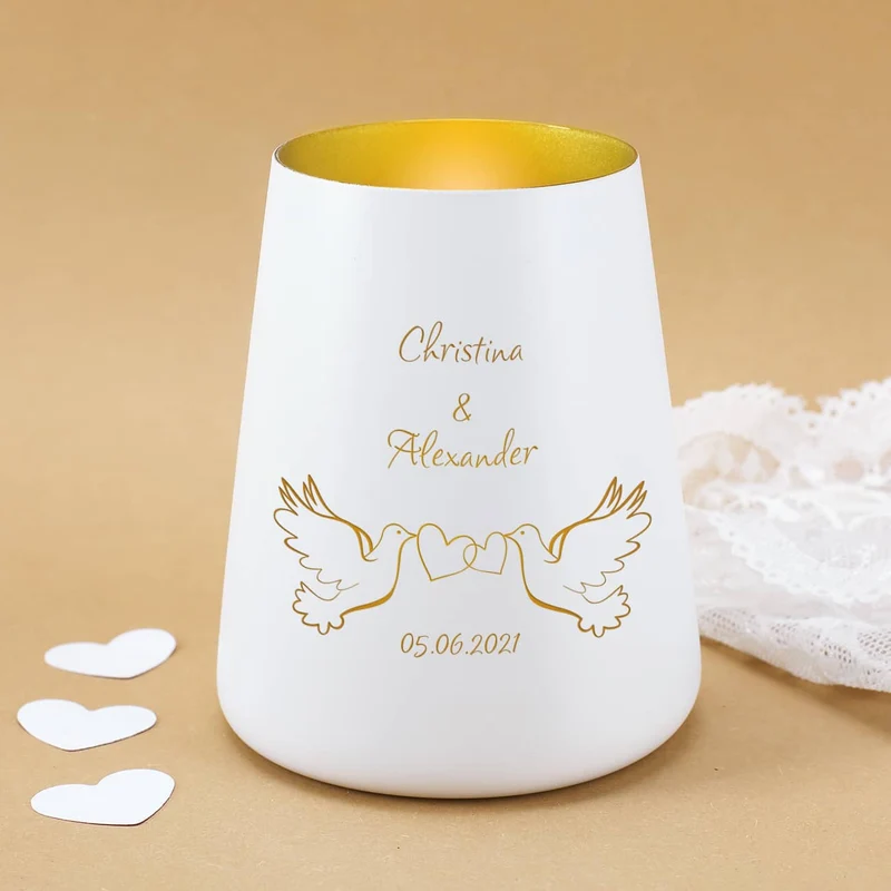 Windlicht mit Tauben zur Hochzeit