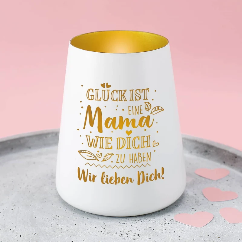 Glück ist, eine Mama wie Dich zu haben - Windlicht mit Wunschgravur