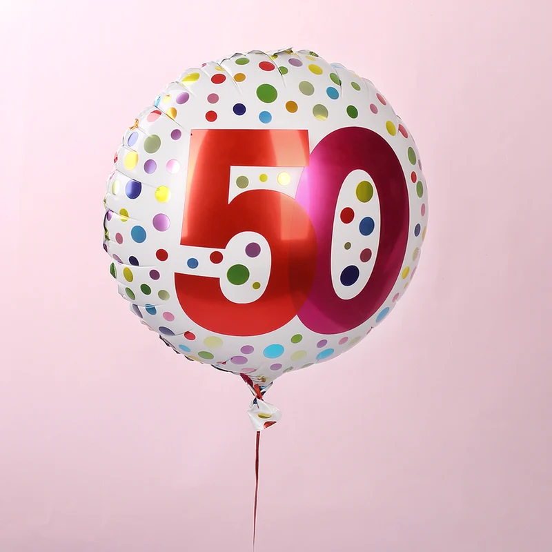 Folienballon zum 50. Geburtstag in weiß mit Punkten