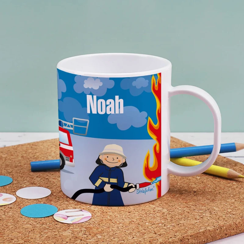 Feuerwehr - Tasse aus bruchfesten Kunststoff für Kinder