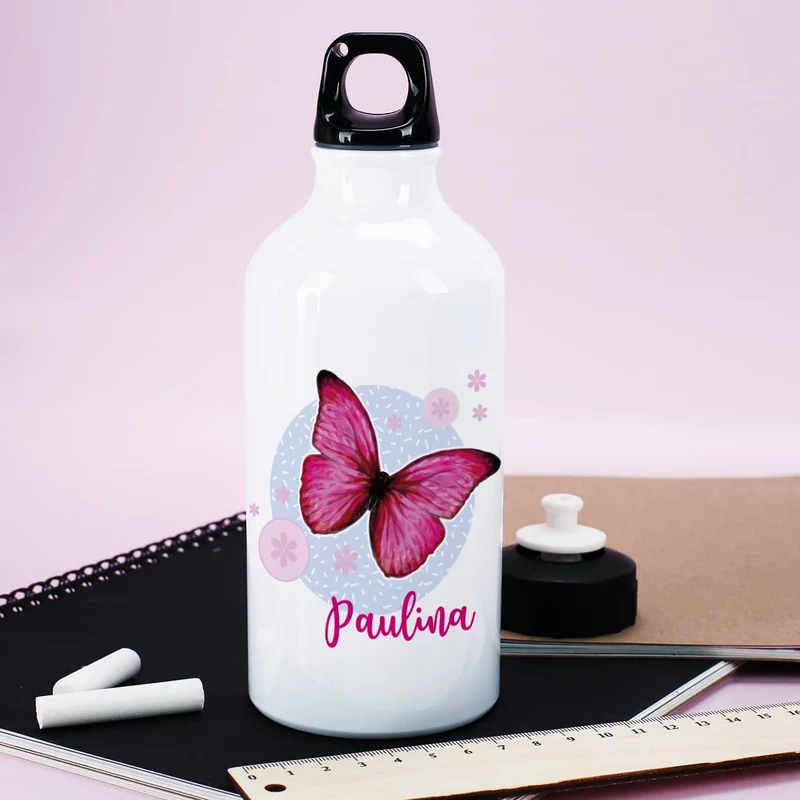 Trinkflasche mit Schmetterling und Name 500ml