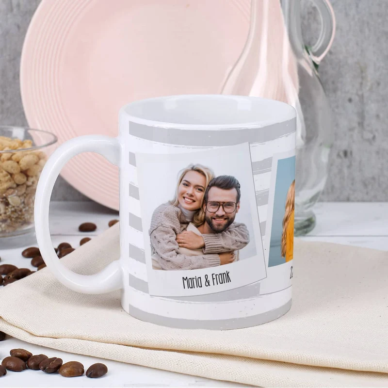 Tasse mit Ihren drei Lieblingsbildern und Wunschtexten