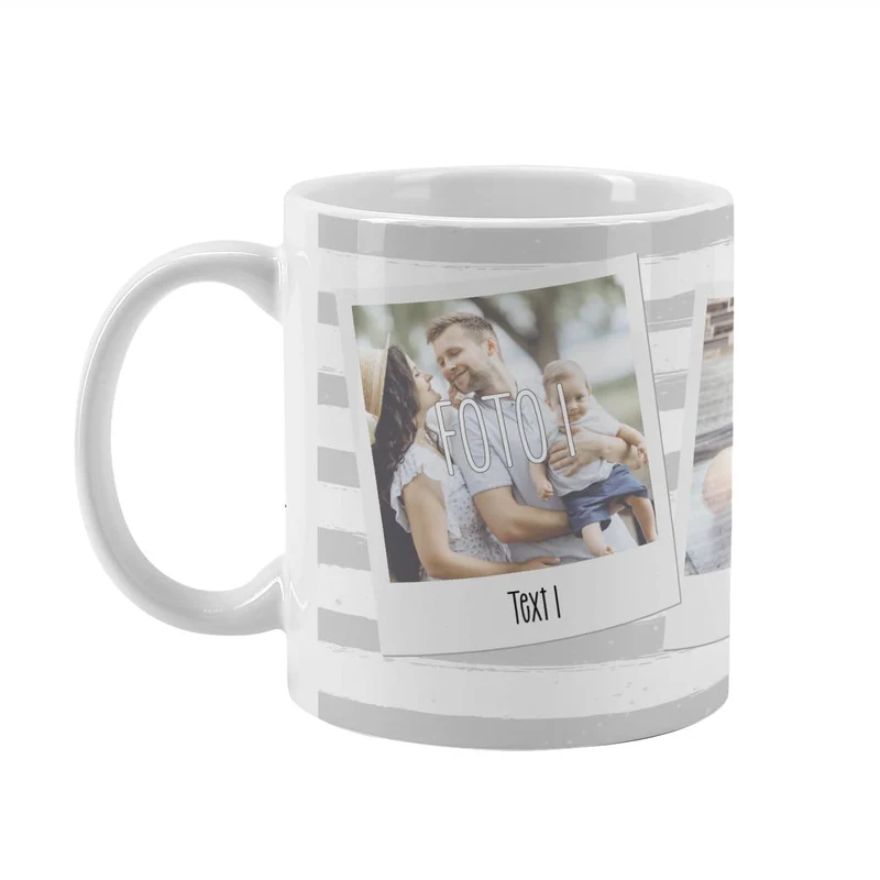 Tasse mit Ihren drei Lieblingsbildern und Wunschtexten