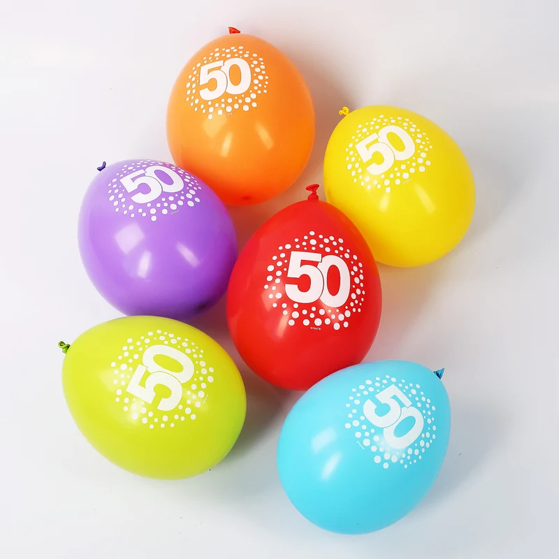 8 Luftballons zum 50. Geburtstag mit Punkten - bunt gemischt