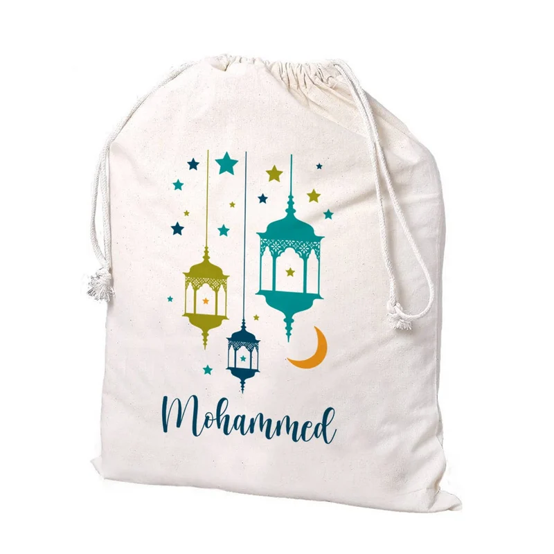 Großer Eid Geschenksack mit Laternen und Text, 2 Farben auswählbar, 40x50 cm