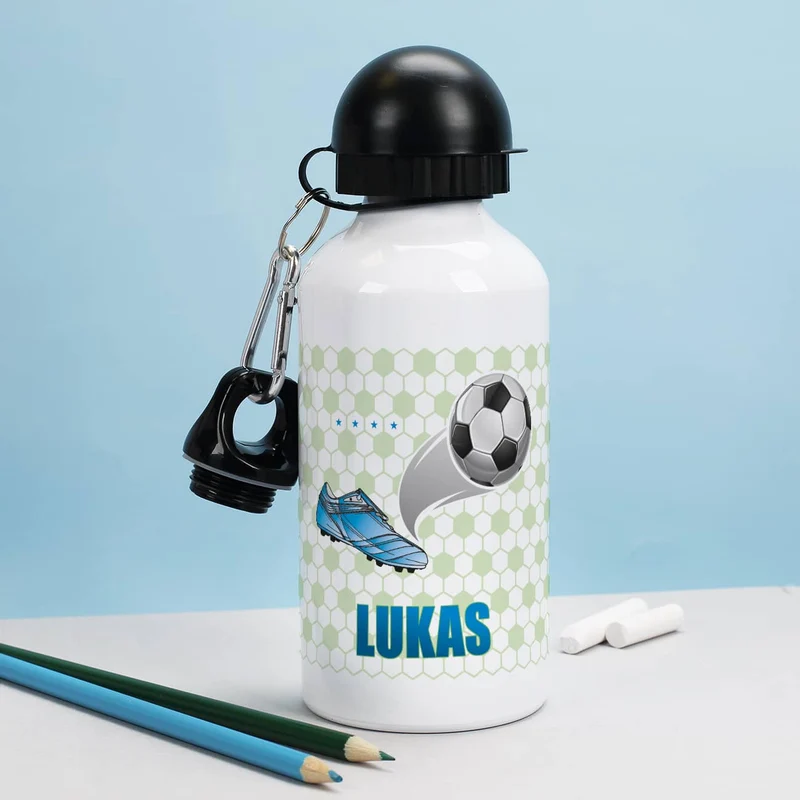 Trinkflasche mit Fußball-Motiv und Name