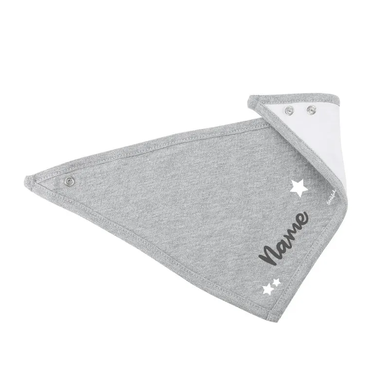 Graues Babyhalstuch mit Sternen und Namensaufdruck