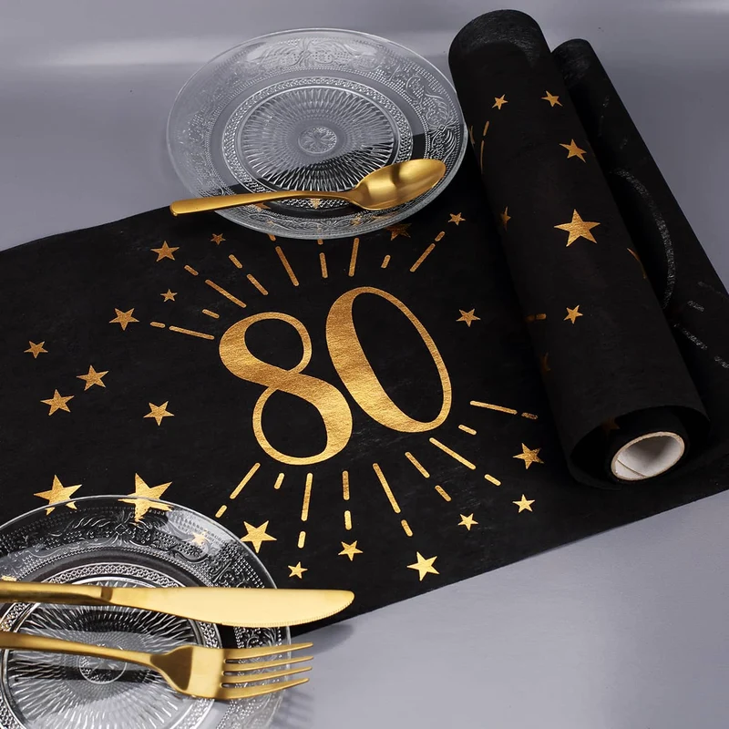 Tischläufer aus Vlies zum 80. Geburtstag - schwarz/gold