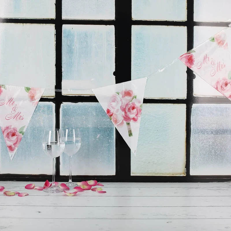 Wimpelkette Mr & Mrs - Rosenmotiv | Dekoration zur Hochzeit