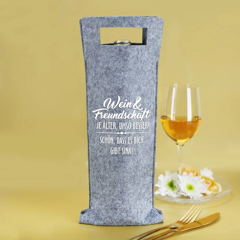 Wein & Freundschaft - Flaschenbeutel mit Ihrem Wunschtext