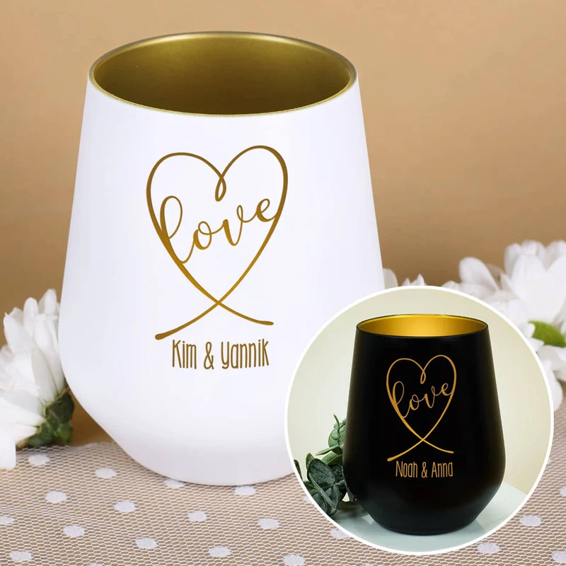 Windlicht mit Love Herz und Namen graviert