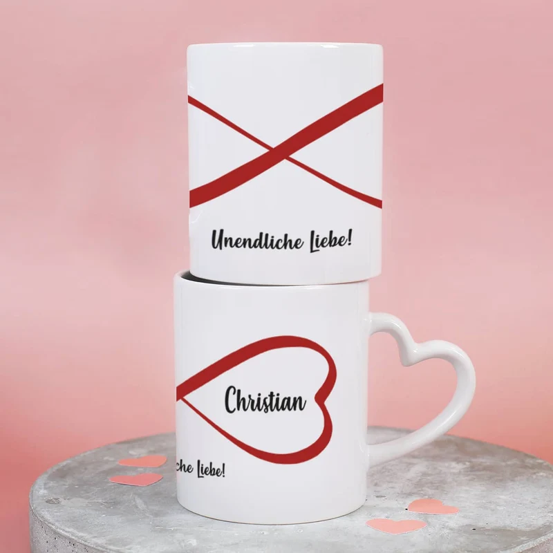 Endlose Liebe - Partnertassen mit Namen und Wunschtext