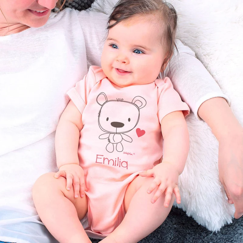 Rosa Body mit süßem Teddymotiv und Namensaufdruck