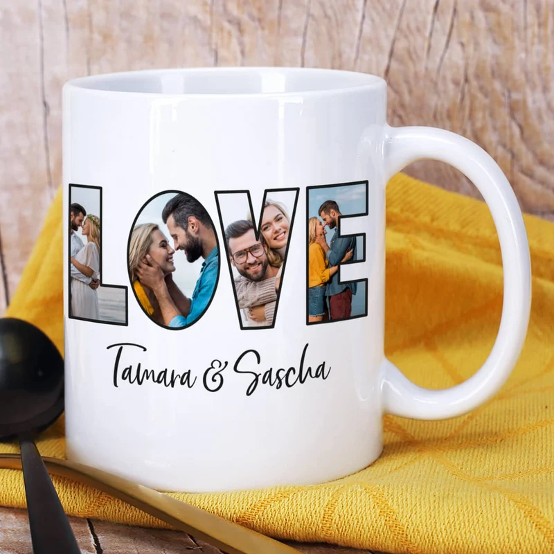 LOVE Fototasse mit Ihrem Wunschtext