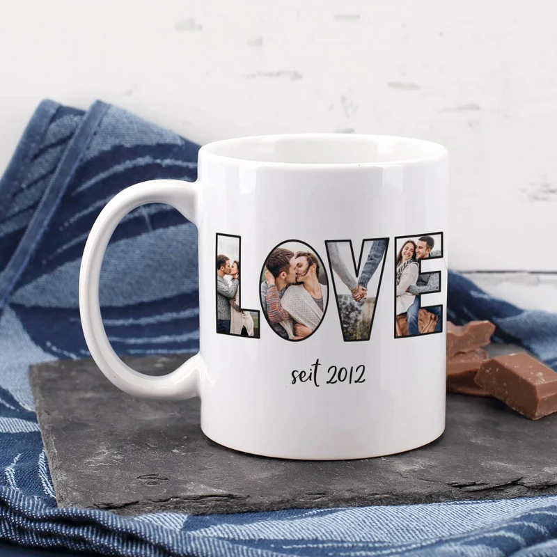 LOVE Fototasse mit Ihrem Wunschtext