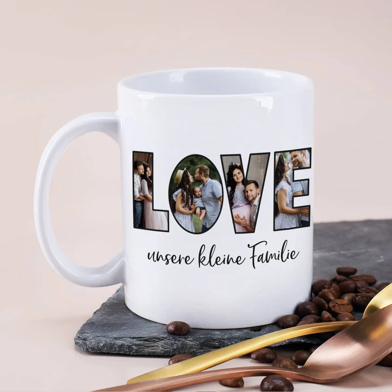 LOVE Fototasse mit Ihrem Wunschtext