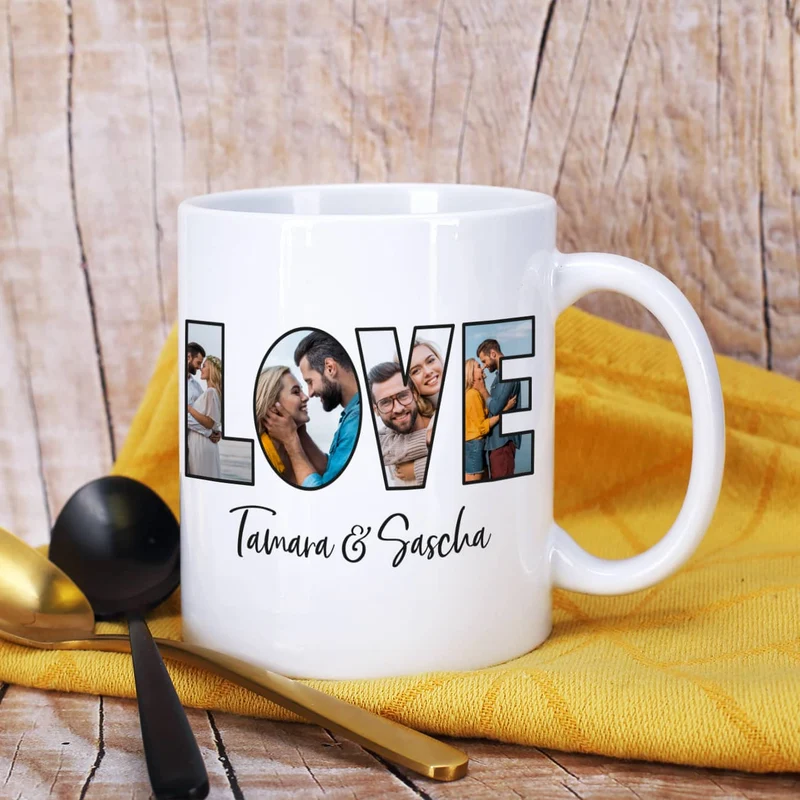 LOVE Fototasse mit Ihrem Wunschtext